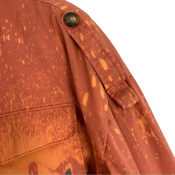 Vintage Upcycled Jacket Womens Size Large Handmade Stencil Floral Orange Brown - Picture 6 of 16